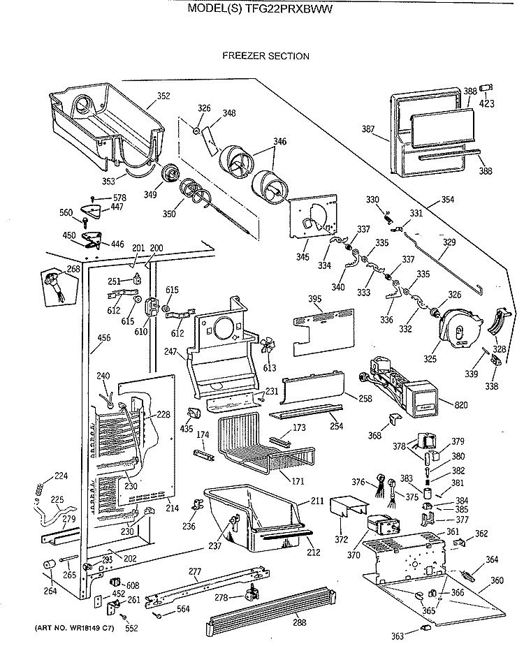 FREEZER SECTION Diagram and Parts List for TFG22PRXBWW  General Electric Refrigerator