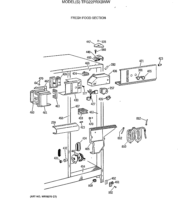 FRESH FOOD SECTION Diagram and Parts List for TFG22PRXBWW  General Electric Refrigerator