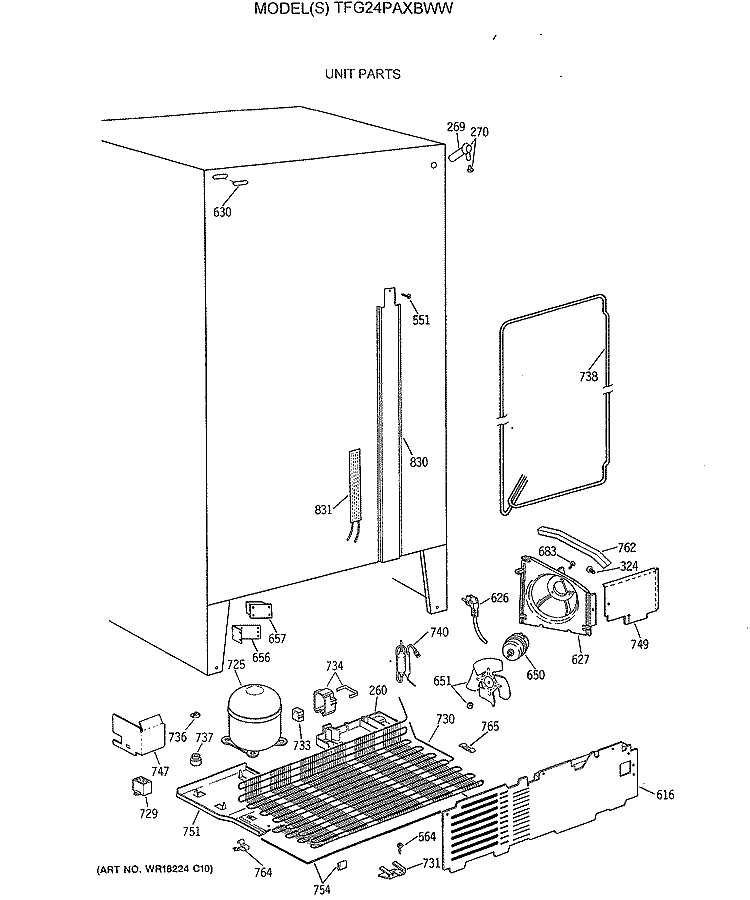 UNIT PARTS Diagram and Parts List for TFG24PAXBWW  General Electric Refrigerator