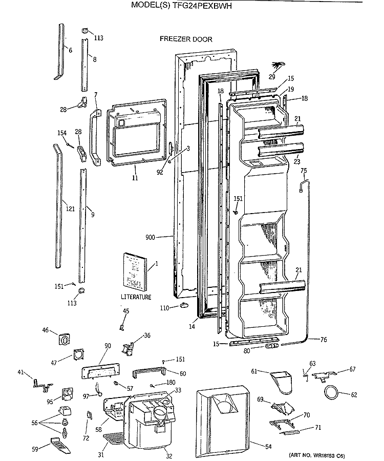 FREEZER DOOR Diagram and Parts List for TFG24PEXBWH  General Electric Refrigerator