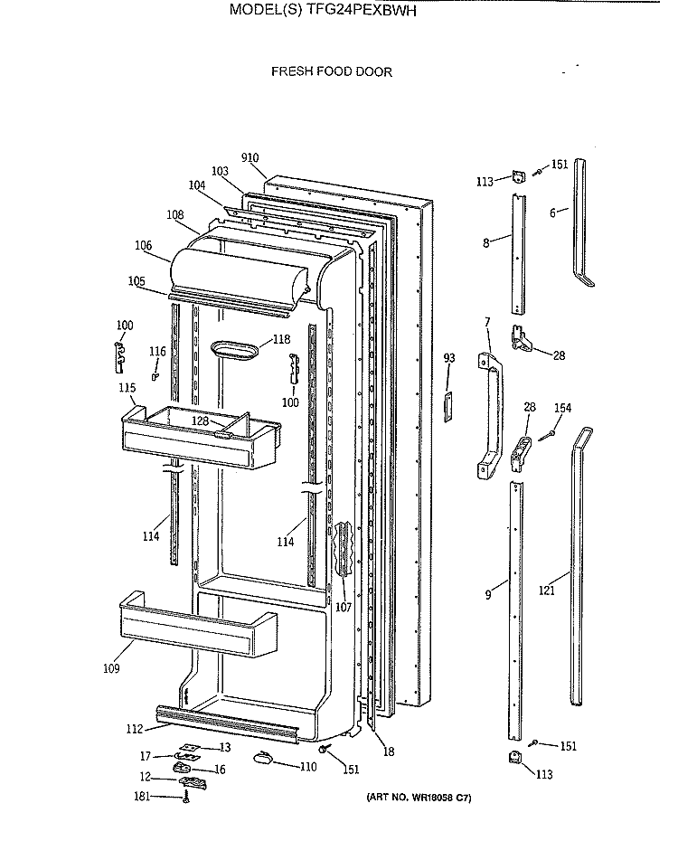 FRESH FOOD DOOR Diagram and Parts List for TFG24PEXBWH  General Electric Refrigerator