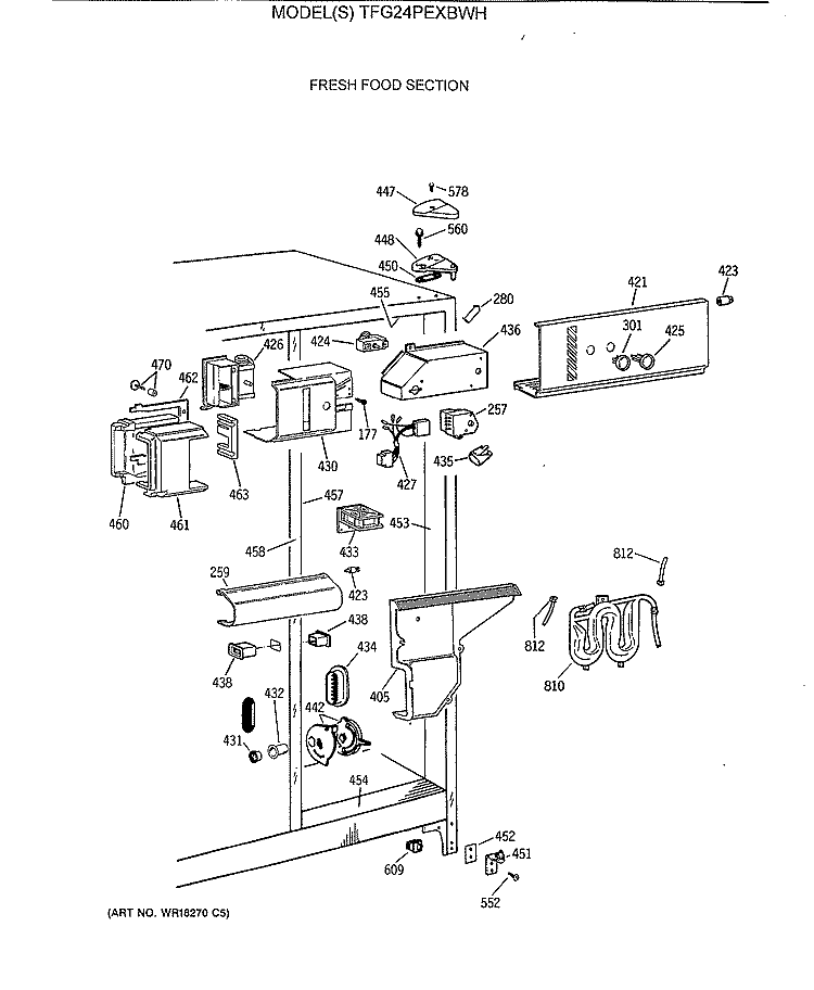 FRESH FOOD SECTION Diagram and Parts List for TFG24PEXBWH  General Electric Refrigerator
