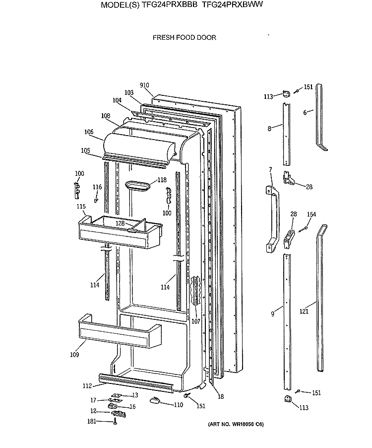 FRESH FOOD DOOR Diagram and Parts List for TFG24PRXBBB  General Electric Refrigerator