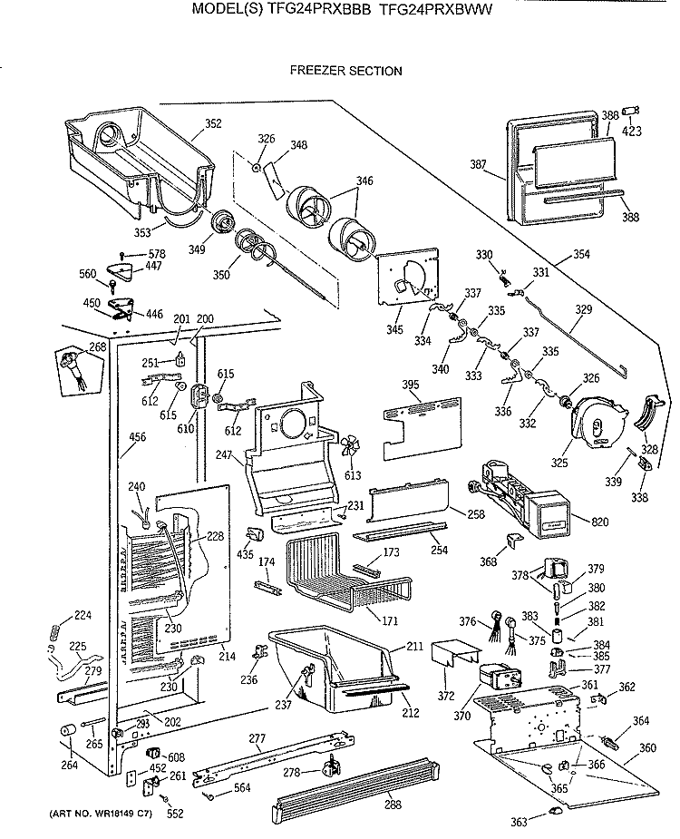 FREEZER SECTION Diagram and Parts List for TFG24PRXBBB  General Electric Refrigerator