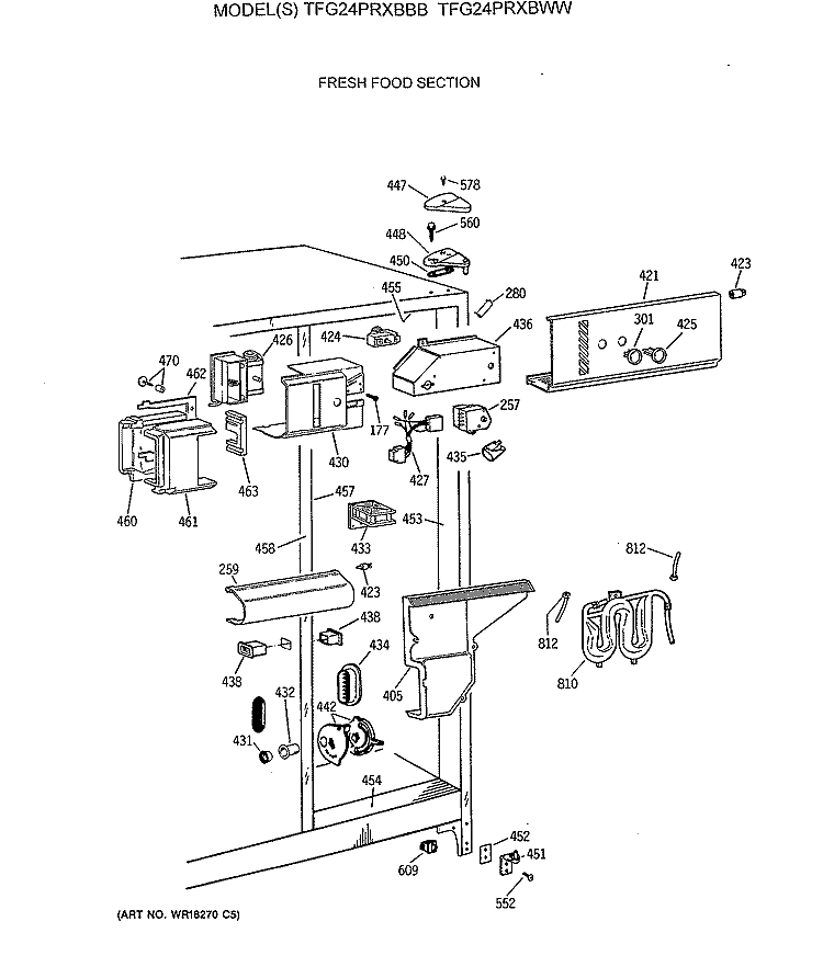 FRESH FOOD SECTION Diagram and Parts List for TFG24PRXBBB  General Electric Refrigerator