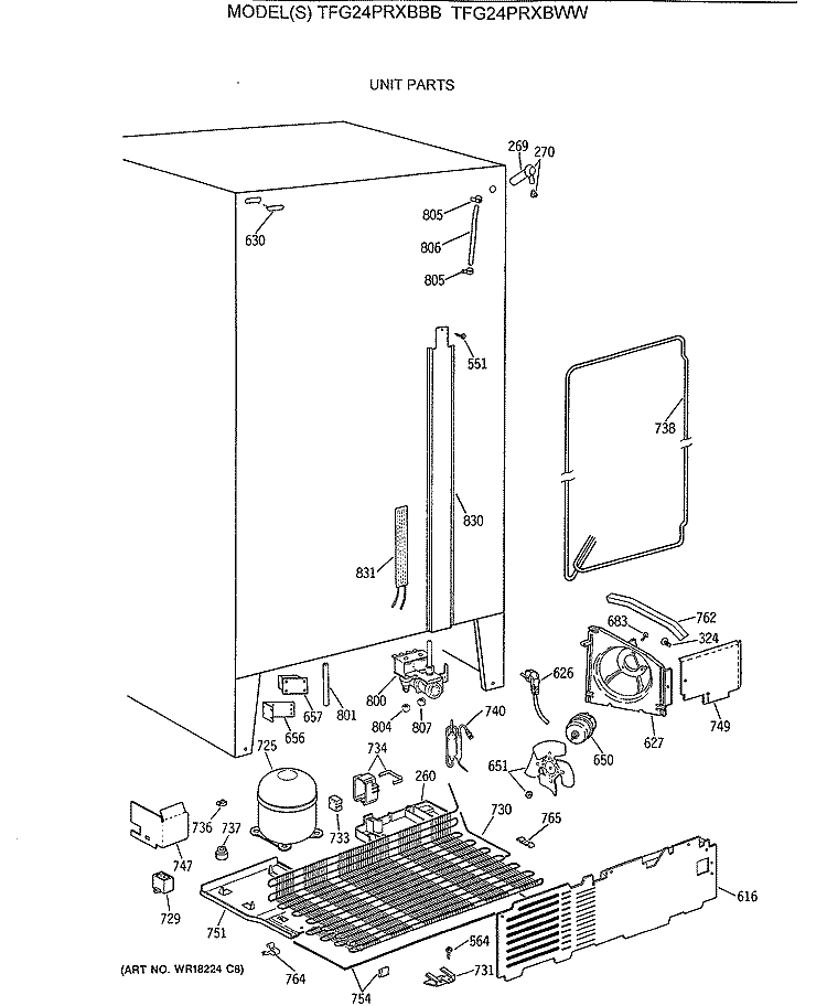 UNIT PARTS Diagram and Parts List for TFG24PRXBBB  General Electric Refrigerator