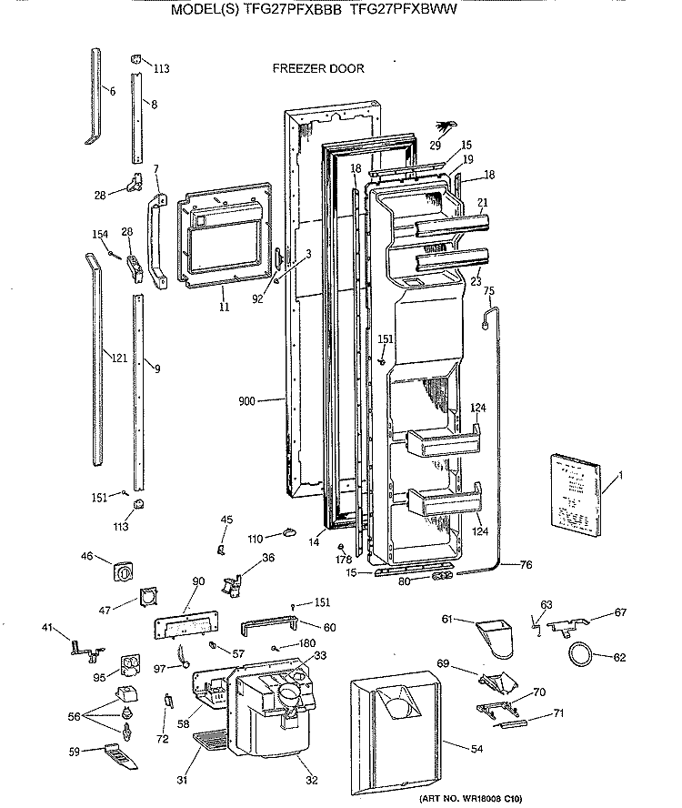 FREEZER DOOR Diagram and Parts List for TFG27PFXBBB  General Electric Refrigerator