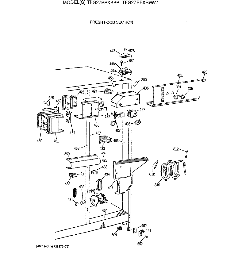FRESH FOOD SECTION Diagram and Parts List for TFG27PFXBBB  General Electric Refrigerator