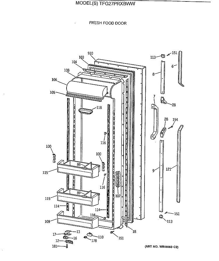 FRESH FOOD DOOR Diagram and Parts List for TFG27PRXBWW  General Electric Refrigerator