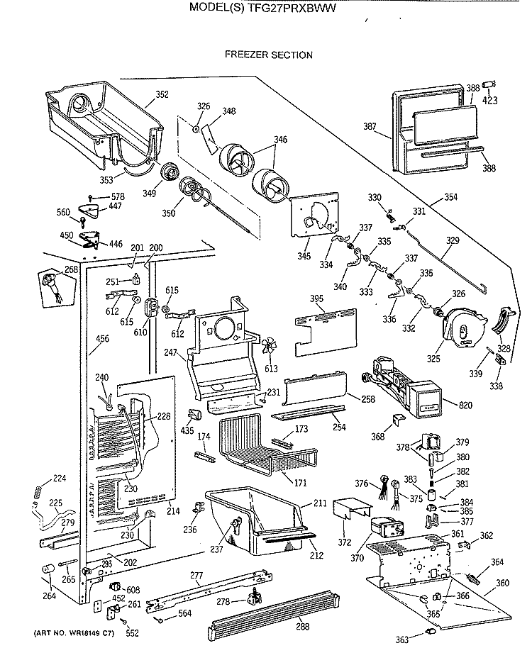 FREEZER SECTION Diagram and Parts List for TFG27PRXBWW  General Electric Refrigerator