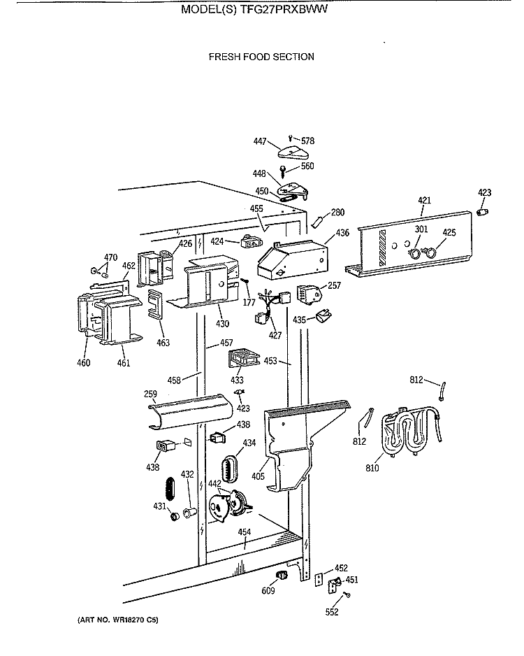 FRESH FOOD SECTION Diagram and Parts List for TFG27PRXBWW  General Electric Refrigerator