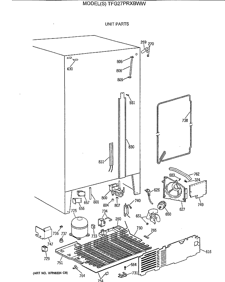 UNIT PARTS Diagram and Parts List for TFG27PRXBWW  General Electric Refrigerator