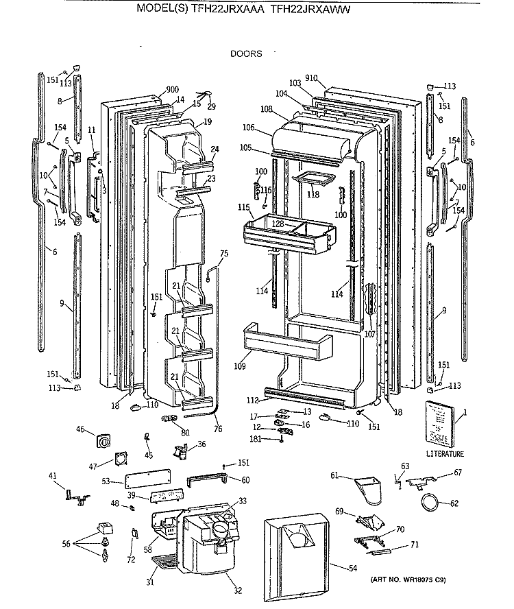 DOORS Diagram and Parts List for TFH22JRXAAA  General Electric Refrigerator