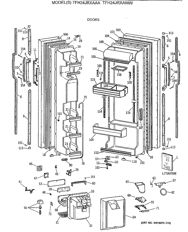 DOORS Diagram and Parts List for TFH24JRXAAA  General Electric Refrigerator