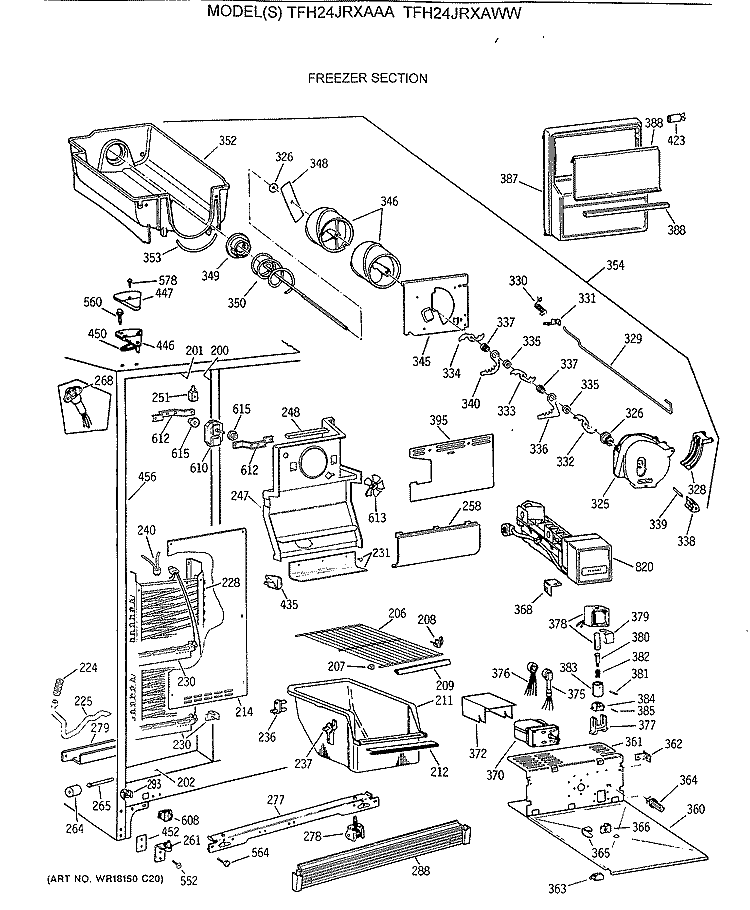 FREEZER SECTION Diagram and Parts List for TFH24JRXAAA  General Electric Refrigerator
