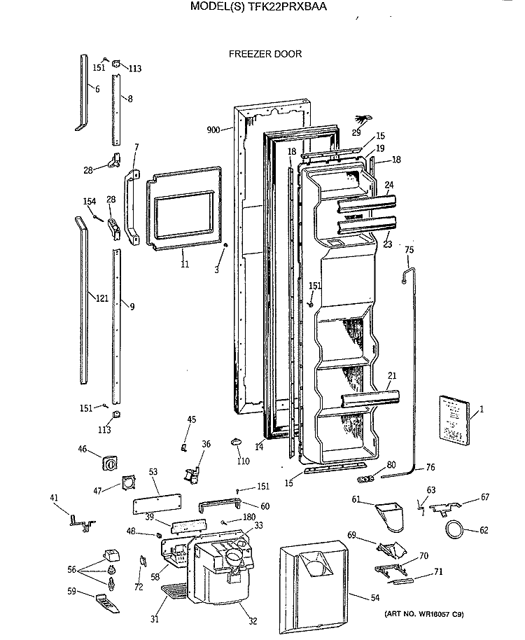 FREEZER DOOR Diagram and Parts List for TFK22PRXBAA  General Electric Refrigerator