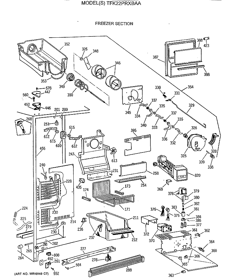 FREEZER SECTION Diagram and Parts List for TFK22PRXBAA  General Electric Refrigerator