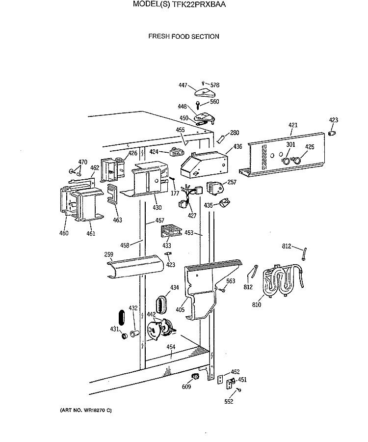 FRESH FOOD SECTION Diagram and Parts List for TFK22PRXBAA  General Electric Refrigerator