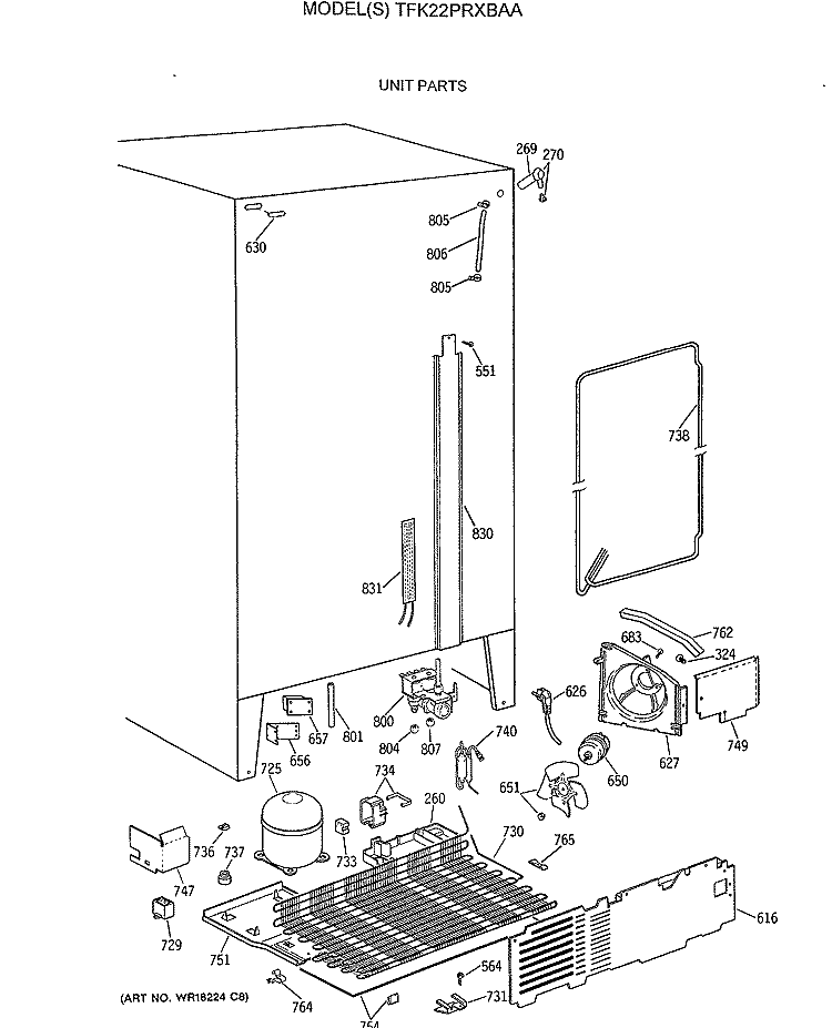 UNIT PARTS Diagram and Parts List for TFK22PRXBAA  General Electric Refrigerator