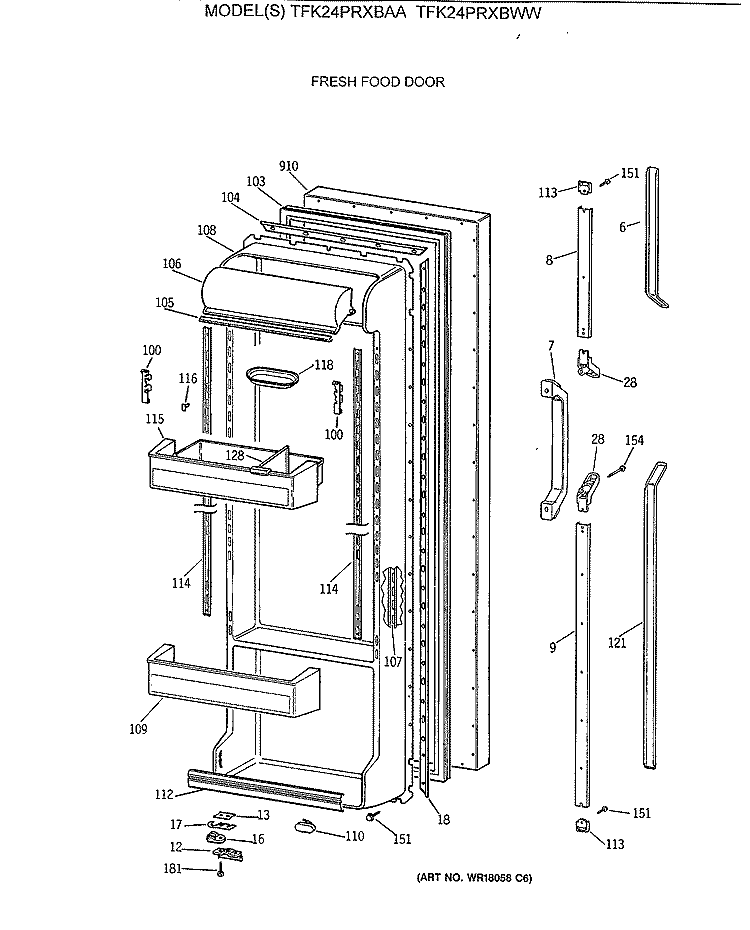 FRESH FOOD DOOR Diagram and Parts List for TFK24PRXBAA  General Electric Refrigerator