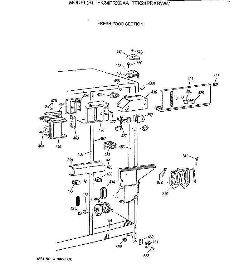 FRESH FOOD SECTION Diagram and Parts List for TFK24PRXBAA  General Electric Refrigerator