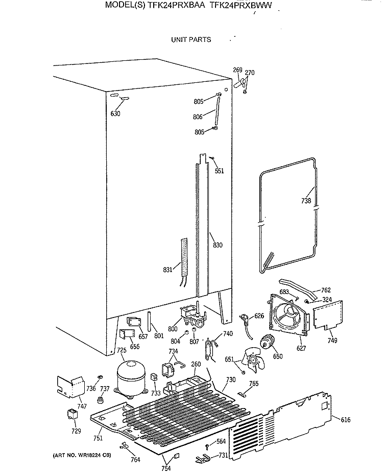 UNIT PARTS Diagram and Parts List for TFK24PRXBAA  General Electric Refrigerator