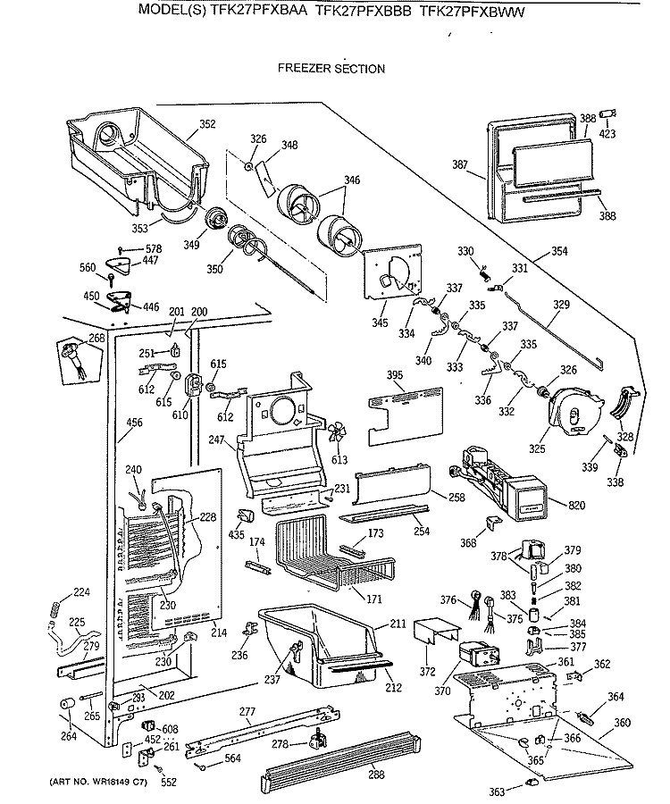 FREEZER SECTION Diagram and Parts List for TFK27PFXBBB  General Electric Refrigerator