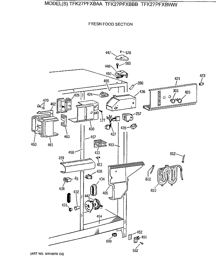 FRESH FOOD SECTION Diagram and Parts List for TFK27PFXBBB  General Electric Refrigerator