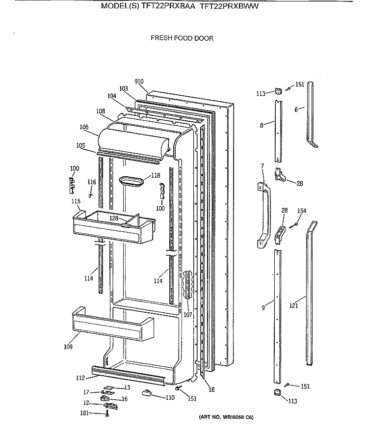 FRESH FOOD DOOR Diagram and Parts List for TFT22PRXBAA  General Electric Refrigerator