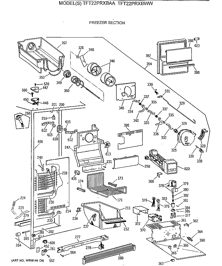 FREEZER SECTION Diagram and Parts List for TFT22PRXBAA  General Electric Refrigerator