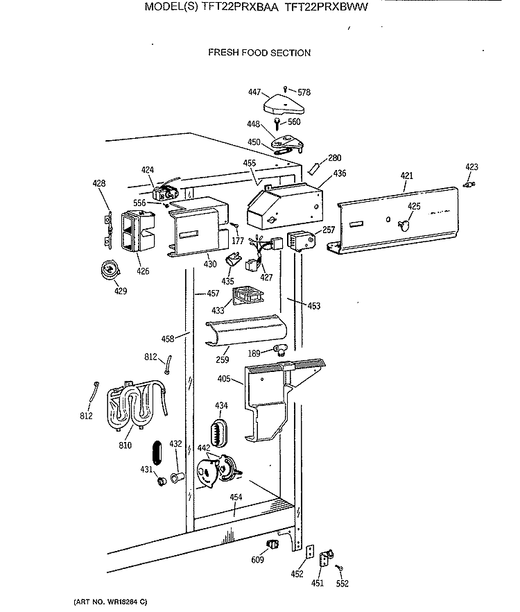 FRESH FOOD SECTION Diagram and Parts List for TFT22PRXBAA  General Electric Refrigerator