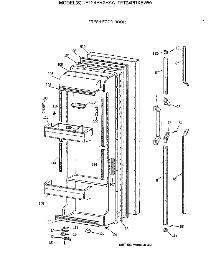 FRESH FOOD DOOR Diagram and Parts List for TFT24PRXBAA  General Electric Refrigerator