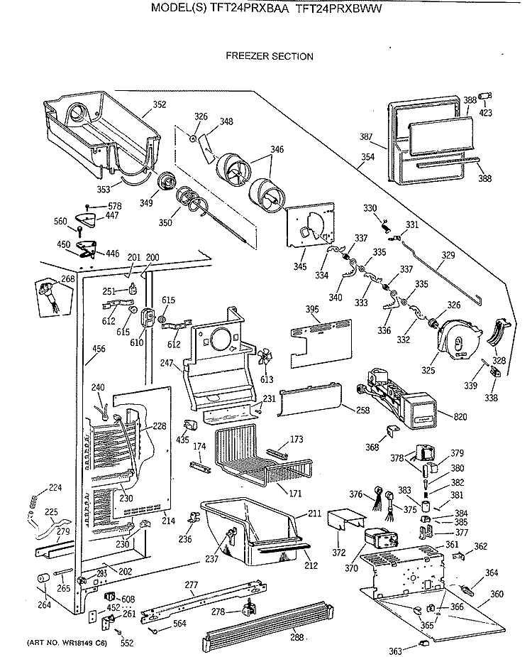 FREEZER SECTION Diagram and Parts List for TFT24PRXBAA  General Electric Refrigerator