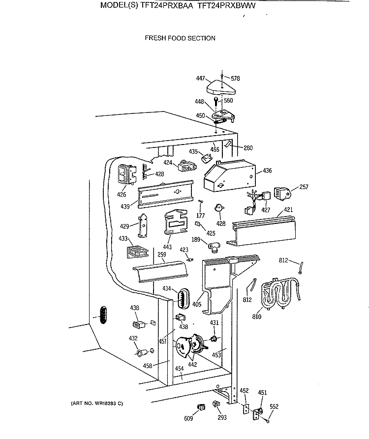 FRESH FOOD SECTION Diagram and Parts List for TFT24PRXBAA  General Electric Refrigerator