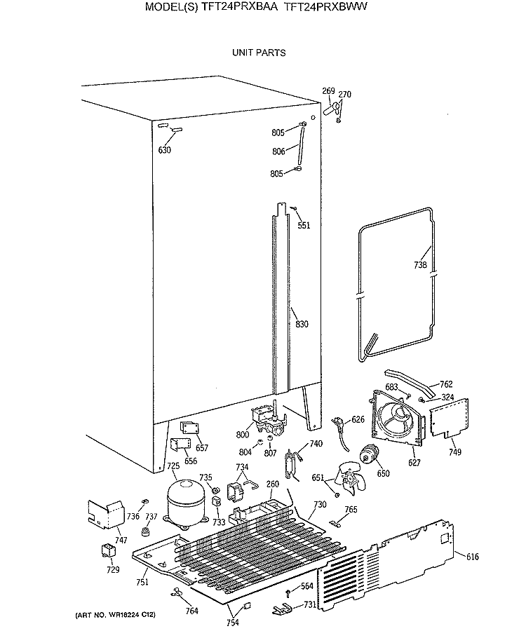 UNIT PARTS Diagram and Parts List for TFT24PRXBAA  General Electric Refrigerator