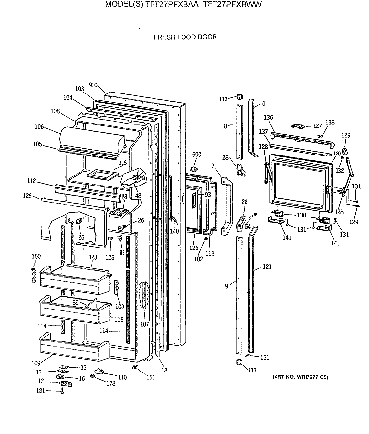 FRESH FOOD DOOR Diagram and Parts List for TFT27PFXBWW  General Electric Refrigerator
