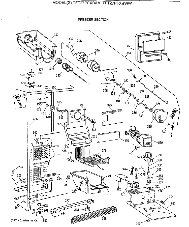 FREEZER SECTION Diagram and Parts List for TFT27PFXBWW  General Electric Refrigerator