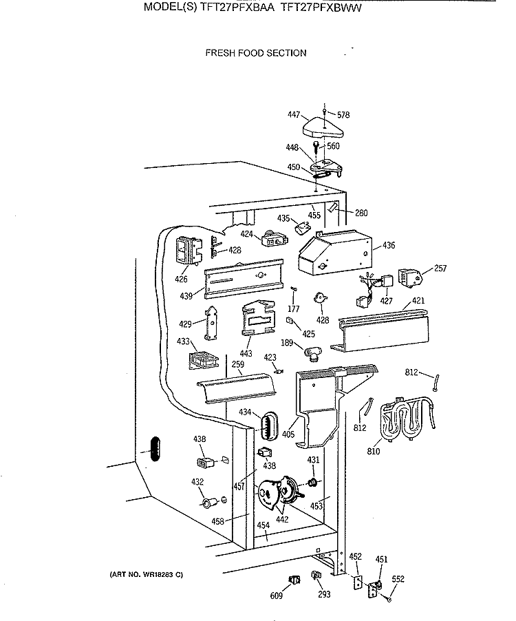FRESH FOOD SECTION Diagram and Parts List for TFT27PFXBWW  General Electric Refrigerator