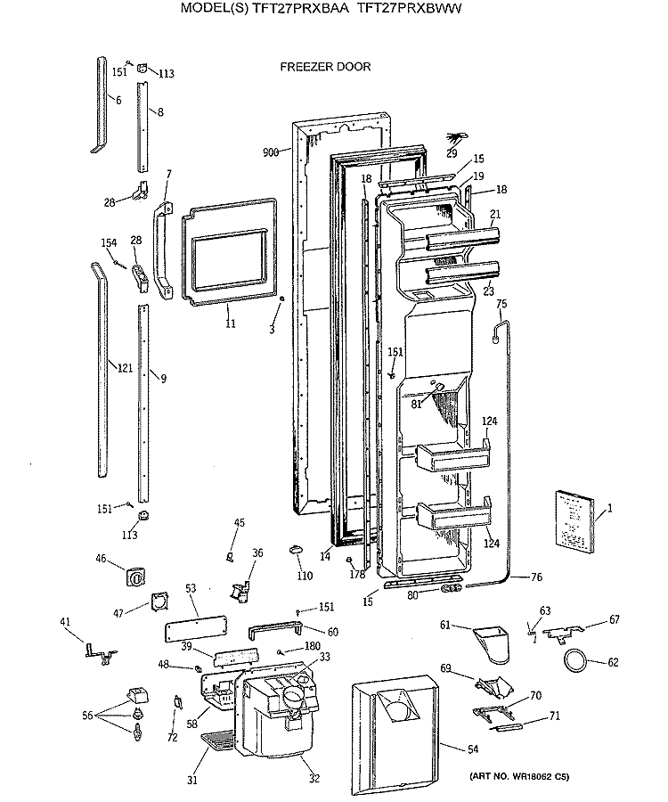 FREEZER DOOR Diagram and Parts List for TFT27PRXBAA  General Electric Refrigerator