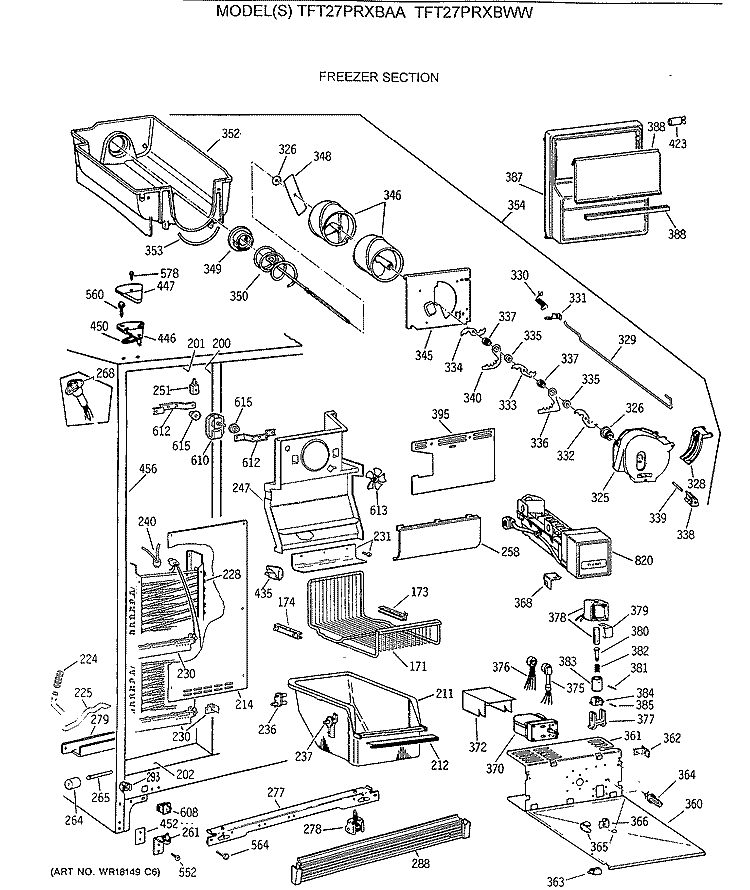 FREEZER SECTION Diagram and Parts List for TFT27PRXBAA  General Electric Refrigerator