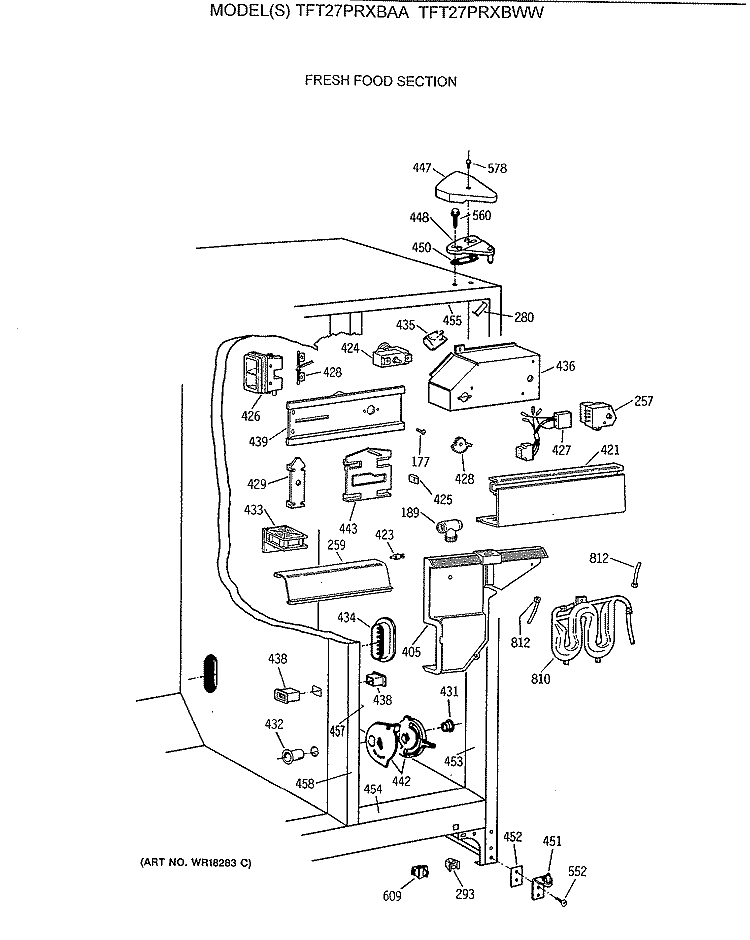 FRESH FOOD SECTION Diagram and Parts List for TFT27PRXBAA  General Electric Refrigerator