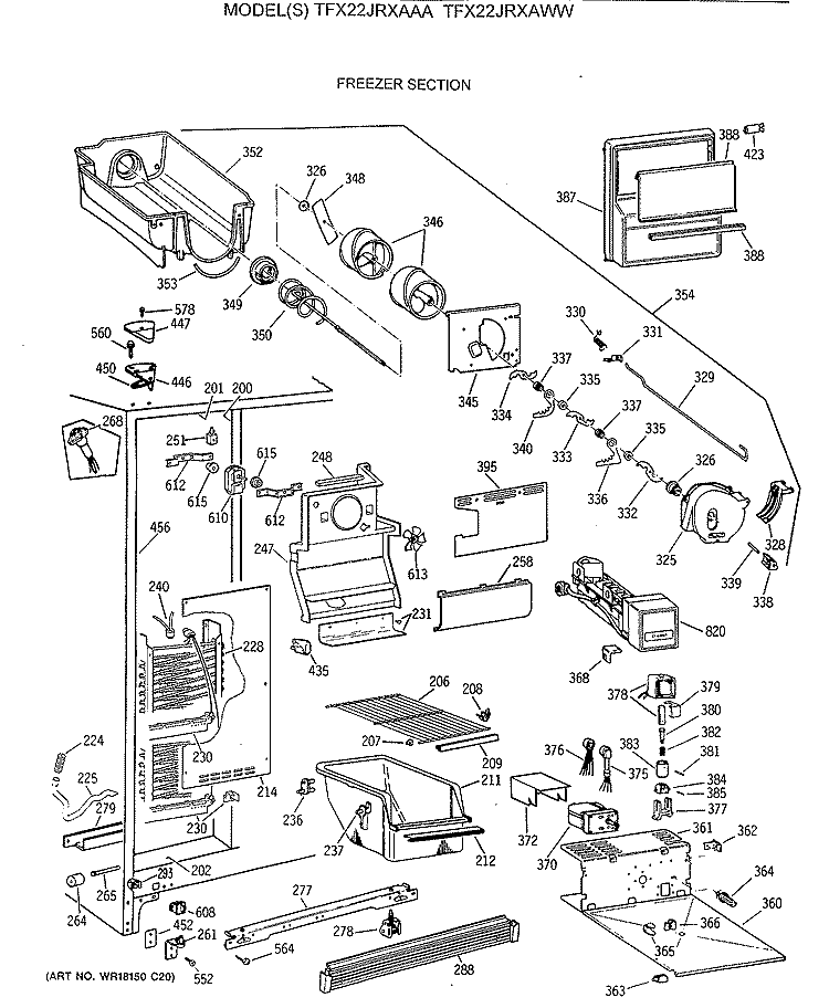 FREEZER SECTION Diagram and Parts List for TFX22JRXAAA  General Electric Refrigerator