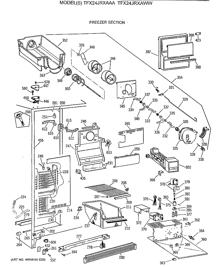 FREEZER SECTION Diagram and Parts List for TFX24JRXAWW  General Electric Refrigerator