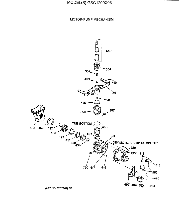 MOTOR - PUMP MECHANISM Diagram and Parts List for GSC1200X03  General Electric Dishwasher