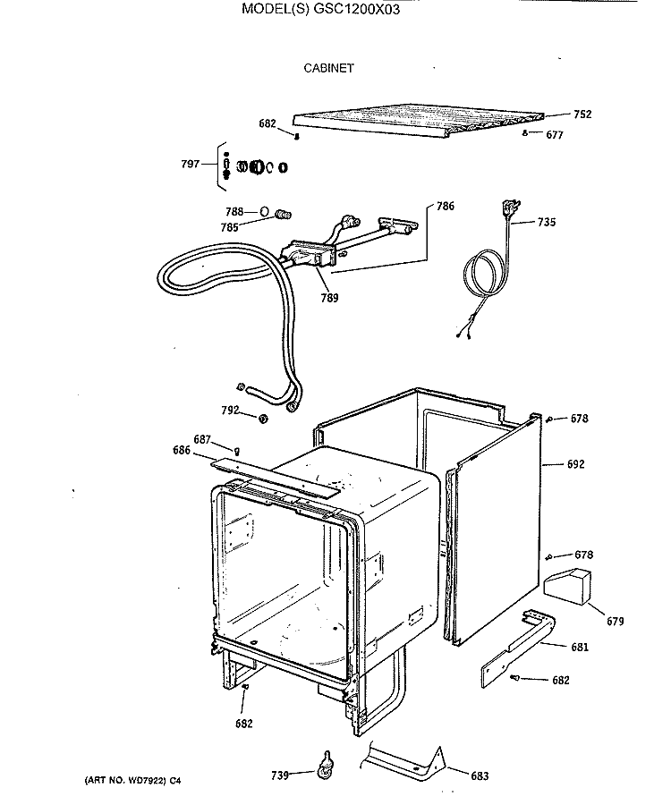 CABINET Diagram and Parts List for GSC1200X03  General Electric Dishwasher