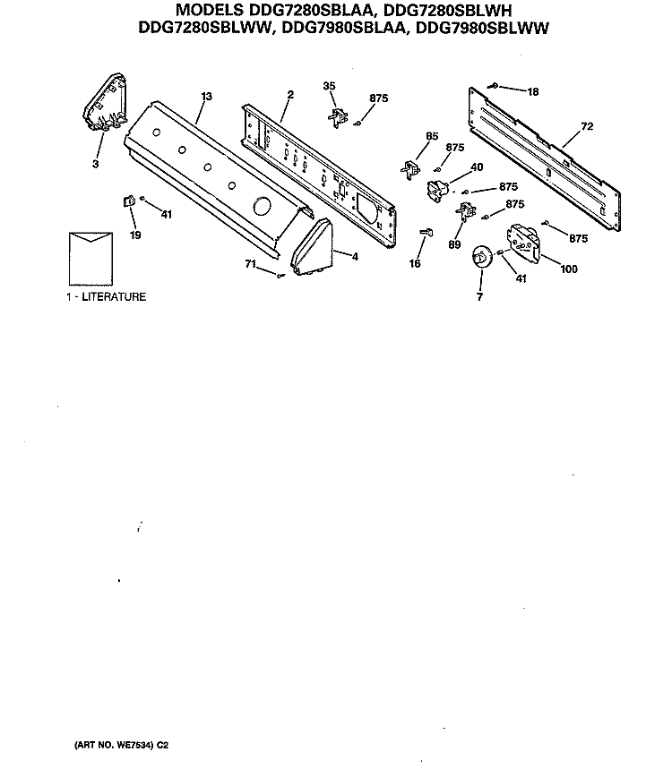 Section Diagram and Parts List for DDG7280SBLWH  General Electric Dryer