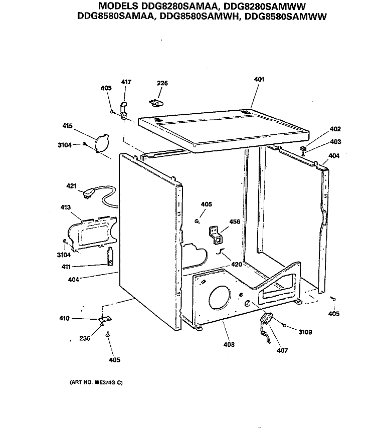 Section Diagram and Parts List for DDG8280SAMWW  General Electric Dryer