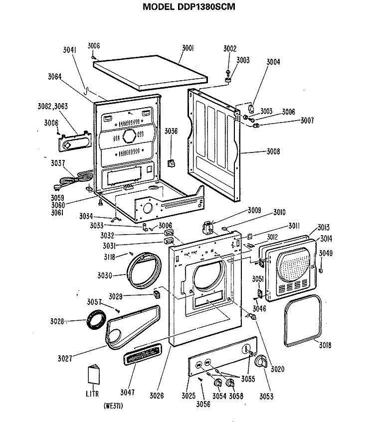 Section Diagram and Parts List for DDP1380SCM  General Electric Dryer