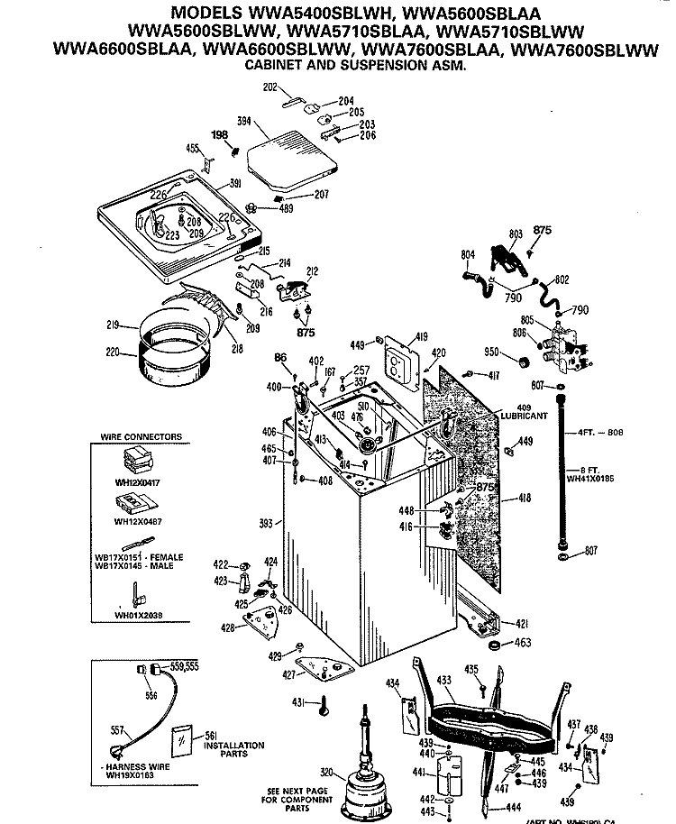 CABINET AND SUSPENSION ASM. Diagram and Parts List for WWA7600SBLAA  General Electric Washer