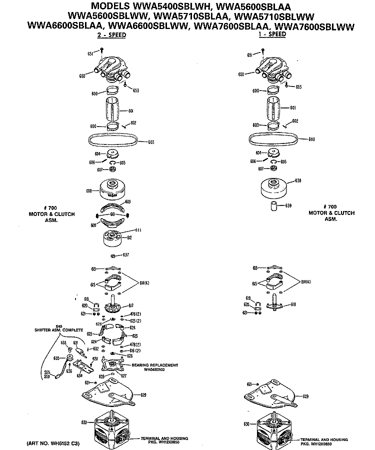 Section Diagram and Parts List for WWA7600SBLAA  General Electric Washer
